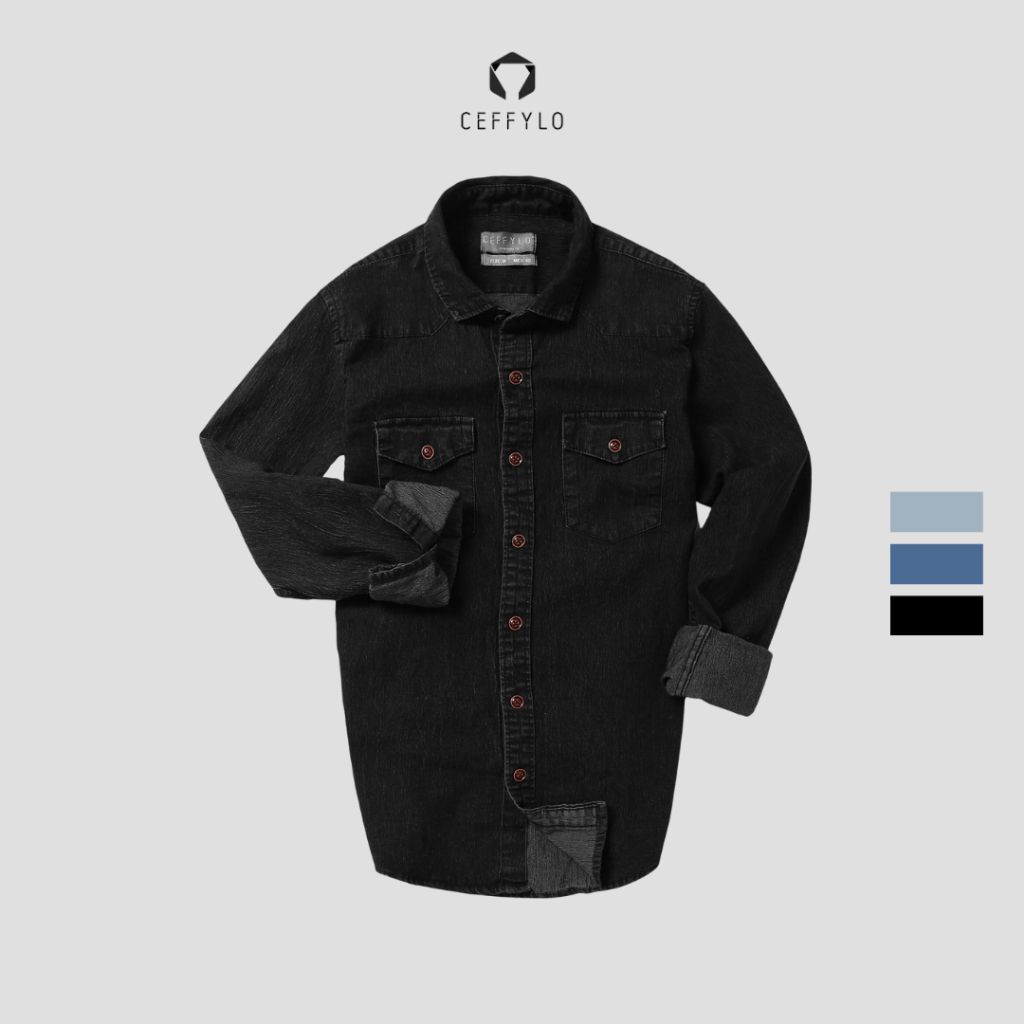 Áo Sơ Mi Dài Tay Denim Màu Đen, Form Chuẩn Slimfit - CEFFYLO