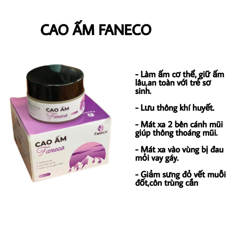 Cao Bôi Ấm Faneco - làm ấm cơ thể, giảm đau mỏi, làm mềm da, giữ ấm cơ thể, phòng ngừa cảm lạnh, trúng gió