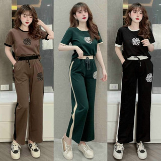 Sét bộ quần dài ống rộng cotton
