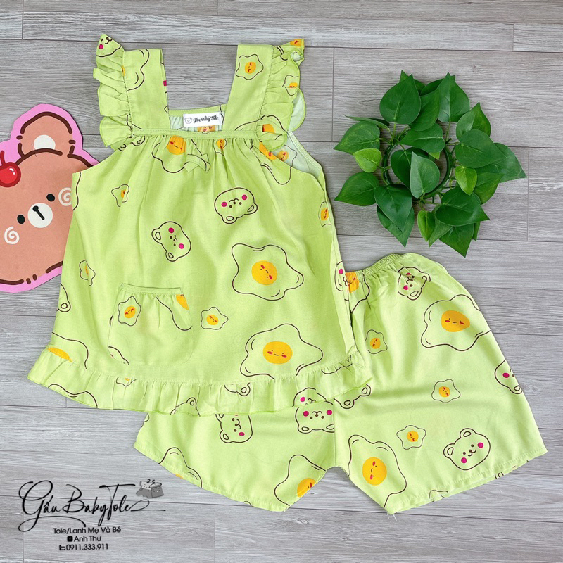 Đồ bộ tole/lanh bé gái quần đùi dây bản Gaubabytole, hàng loại 1 ít rút, chất vải thoáng mát hôi tốt 10-25kg