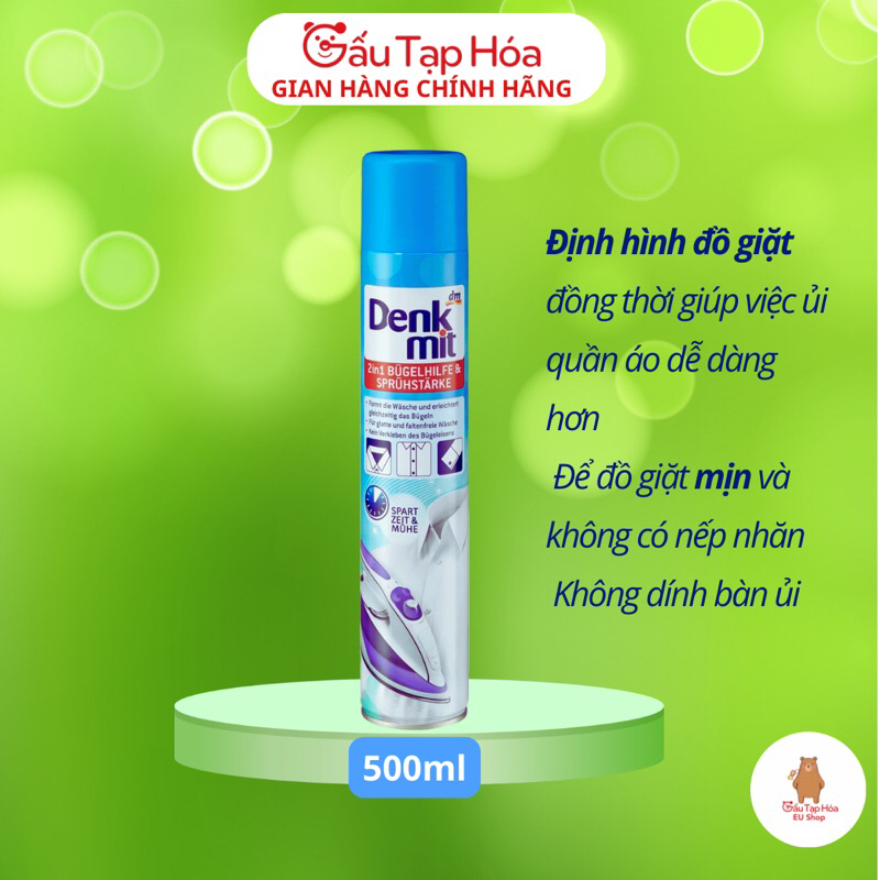 Bình Xịt Thơm Chống Nhăn khi là Ủi Quần Áo Denkmit 2in1