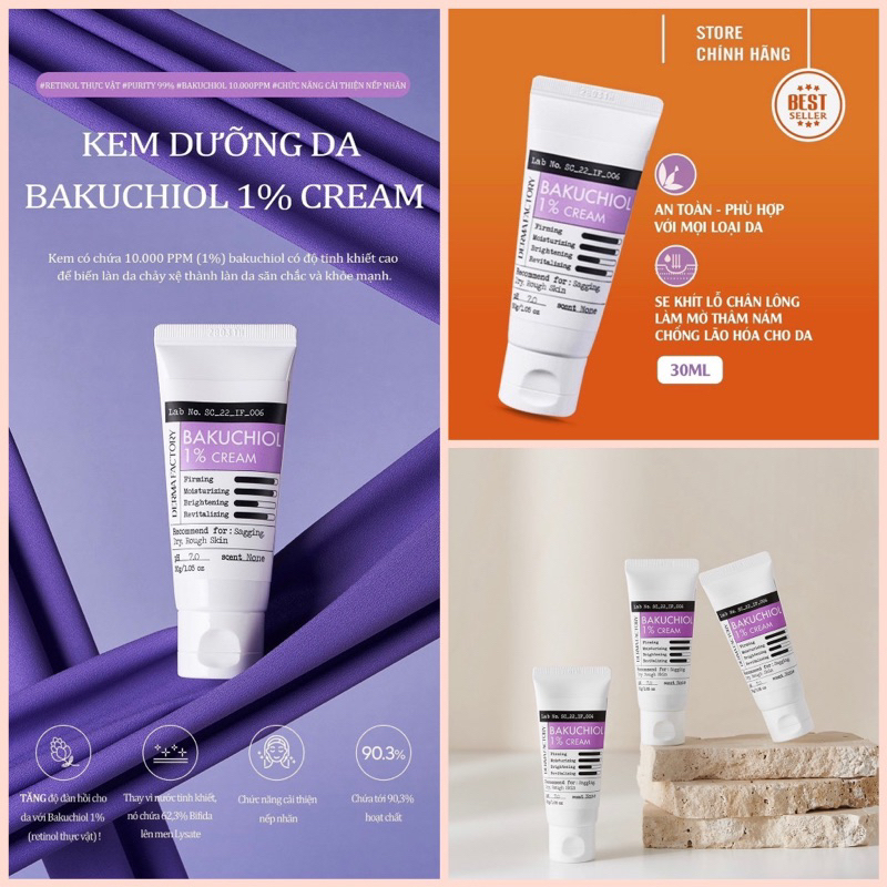 Kem dưỡng trẻ hóa da, chống lão hóa Bakuchiol 1% Derma Factory