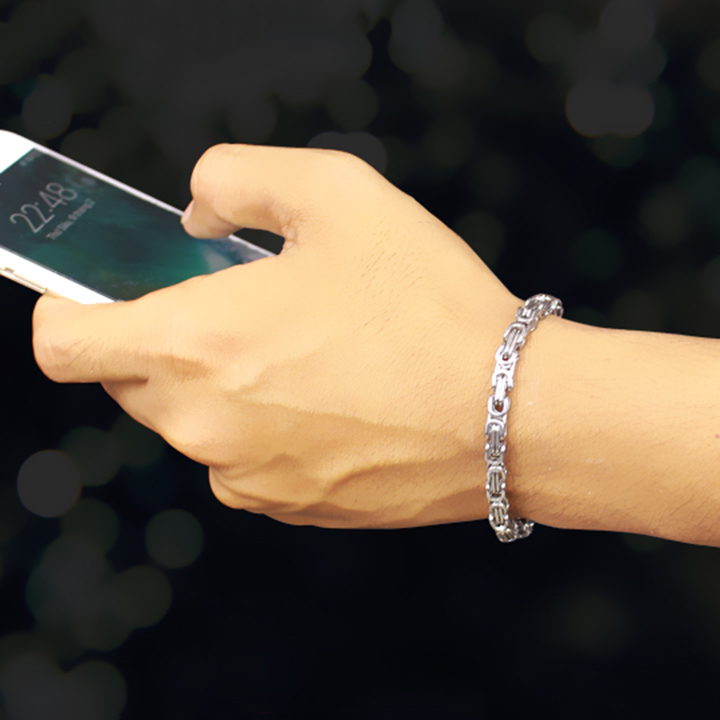 Lắc tay thép không gỉtitan nam cao cấp đẹp sang trọng kiểu ziczac vuông PT JEWELRY kích cỡ 5mm màu trắng PTLTNA85