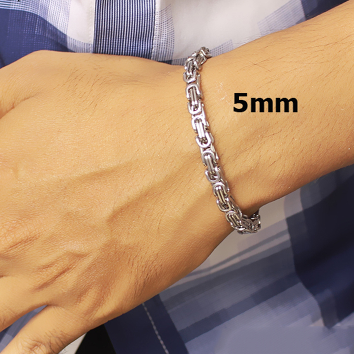 Lắc tay thép không gỉtitan nam cao cấp đẹp sang trọng kiểu ziczac vuông PT JEWELRY kích cỡ 5mm màu trắng PTLTNA85