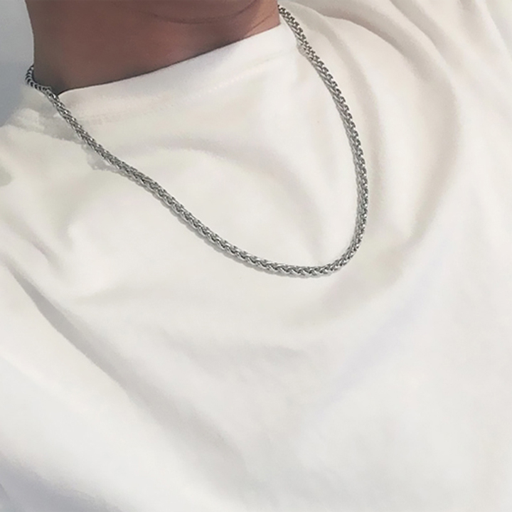 Dây chuyền nam đẹp cao cấp thời trang titan thép không gỉ kiểu bông dừa PT JEWELRY kích cỡ 4mm trắng PTDCNA173