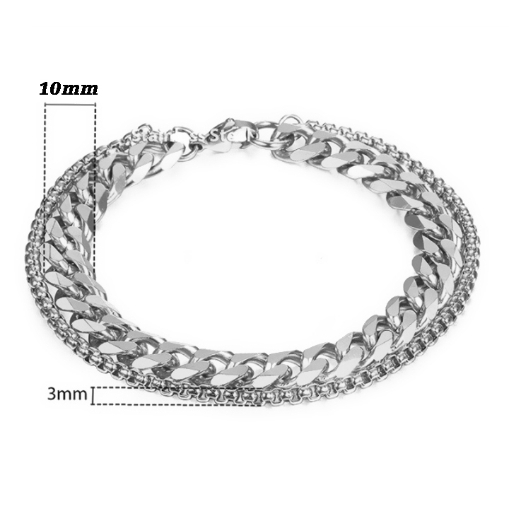Lắc tay nam cao cấp rẻ đẹp thời trang PT JEWELRY cách điệu 2 sợi cá tính titan kích cỡ 10mm màu trắng PTLTNA05