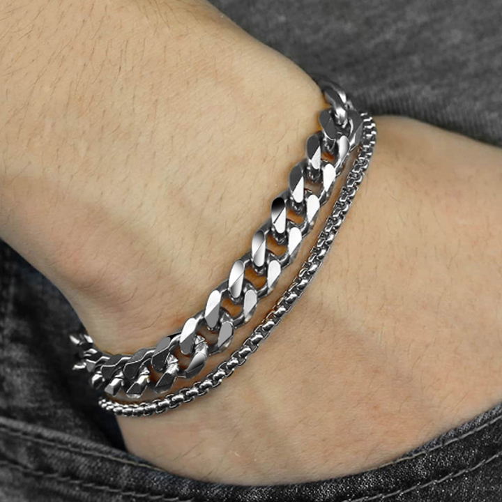 Lắc tay nam cao cấp rẻ đẹp thời trang PT JEWELRY cách điệu 2 sợi cá tính titan kích cỡ 10mm màu trắng PTLTNA05