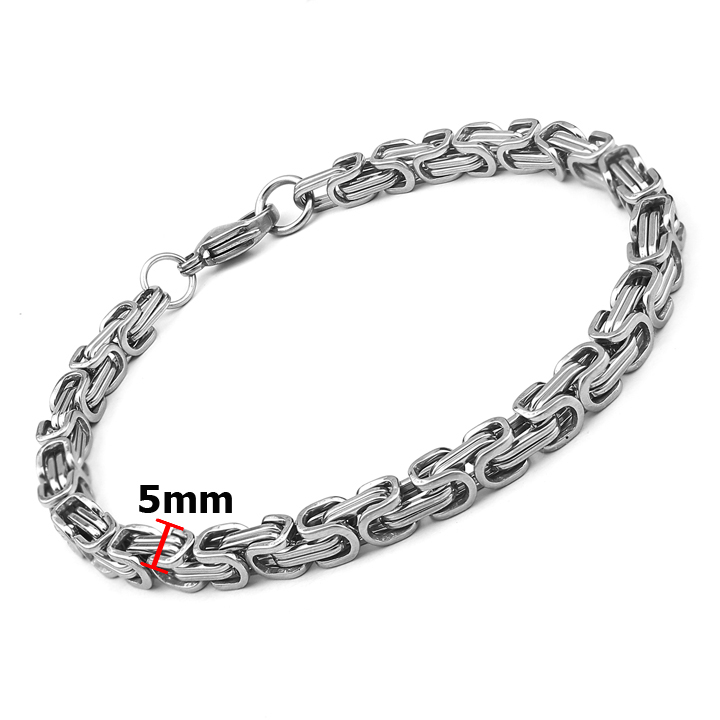 Lắc tay thép không gỉtitan nam cao cấp đẹp sang trọng kiểu ziczac vuông PT JEWELRY kích cỡ 5mm màu trắng PTLTNA85