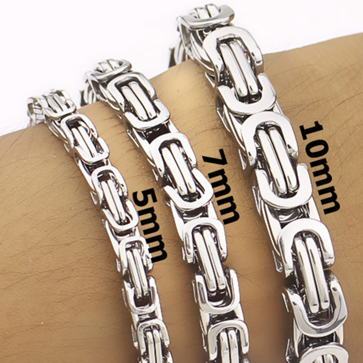 Lắc tay thép không gỉtitan nam cao cấp đẹp sang trọng kiểu ziczac vuông PT JEWELRY kích cỡ 5mm màu trắng PTLTNA85