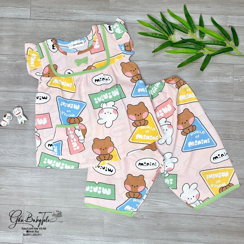 bộ tole/lanh bé gái quần lửng cánh tiên phối Gaubabytole, hàng loại 1 ít rút chất vải thoáng mát hôi tốt 10-25kg