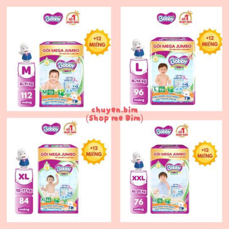 HBỉm Bobby quần size M76, L68, Xl62, Xxl56, L54, Xl48, Xxl44, M62