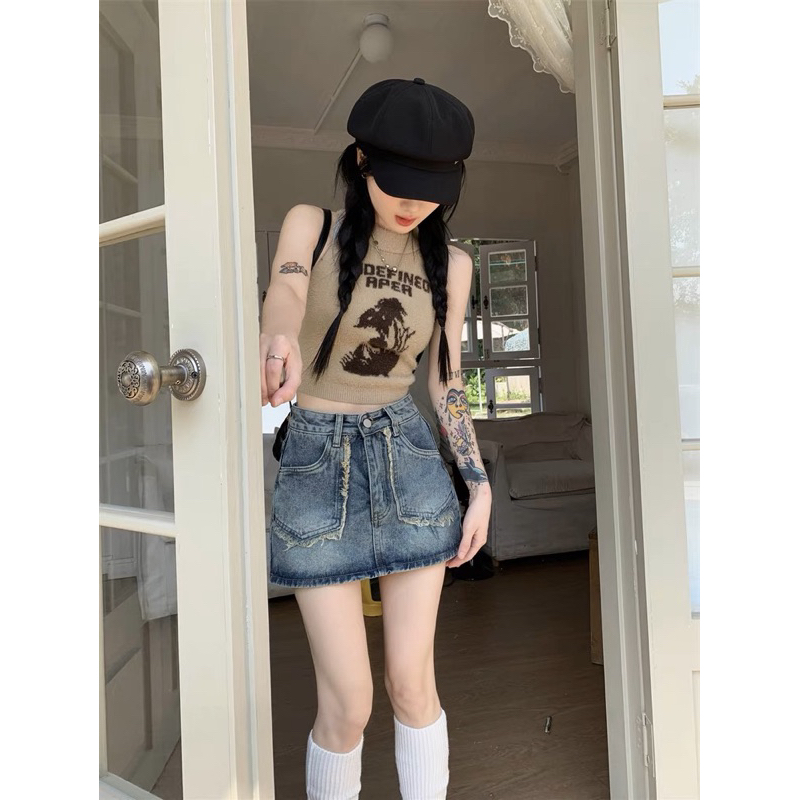 Chân váy jeans túi nhọn viền cắt tua siêu xinh ảnh cận chất TH jeans | BigBuy360 - bigbuy360.vn