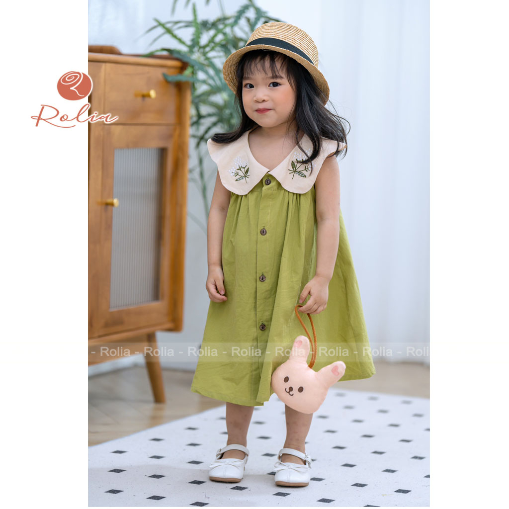 Váy đầm sát nách bé gái ROLIA chất thô Hàn mềm mát phù hợp cho trẻ từ 2-10 tuổi V144