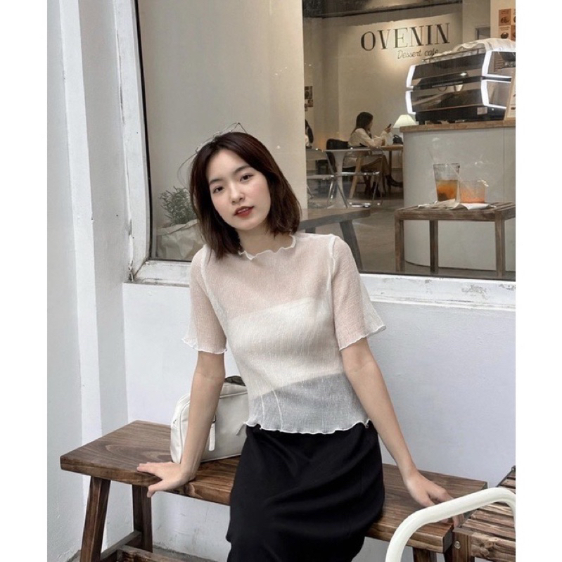 SET ÁO TƠ NHĂN CỘC TAY VIỀN BÈO KÈM QUÂY CÙNG MÀU”LOVE ME”