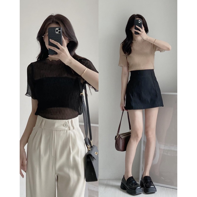 SET ÁO TƠ NHĂN CỘC TAY VIỀN BÈO KÈM QUÂY CÙNG MÀU”LOVE ME”