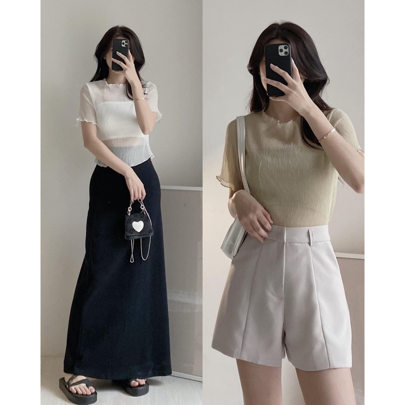 SET ÁO TƠ NHĂN CỘC TAY VIỀN BÈO KÈM QUÂY CÙNG MÀU”LOVE ME”