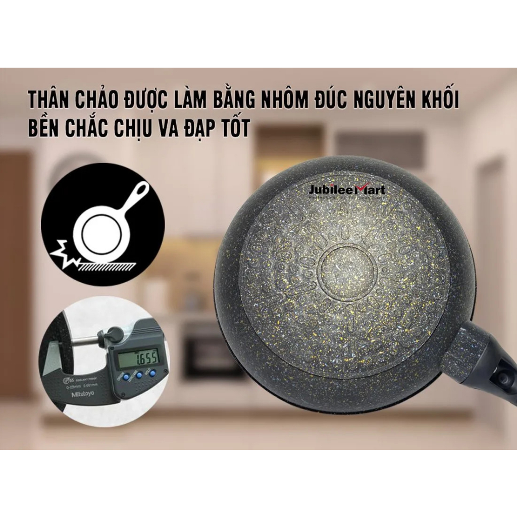 Chảo chống dính bếp từ dùng cho mọi loại bếp G01 vân đá sâu lòng hoa cương cao cấp dễ vệ sinh giữ nóng thức ăn an toàn