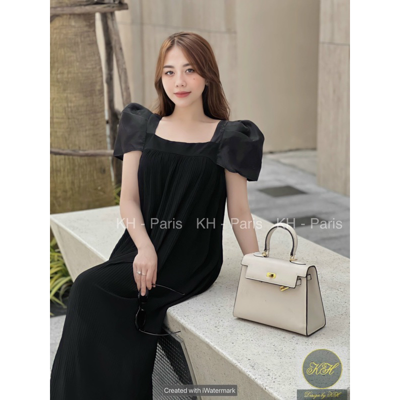 Đầm Suông Xếp Li Cổ Buông Tay Bồng Hàng thiết Kế Cao Cấp Mã LT016