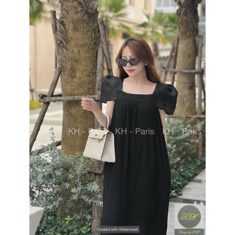 Đầm Suông Xếp Li Cổ Buông Tay Bồng Hàng thiết Kế Cao Cấp Mã LT016