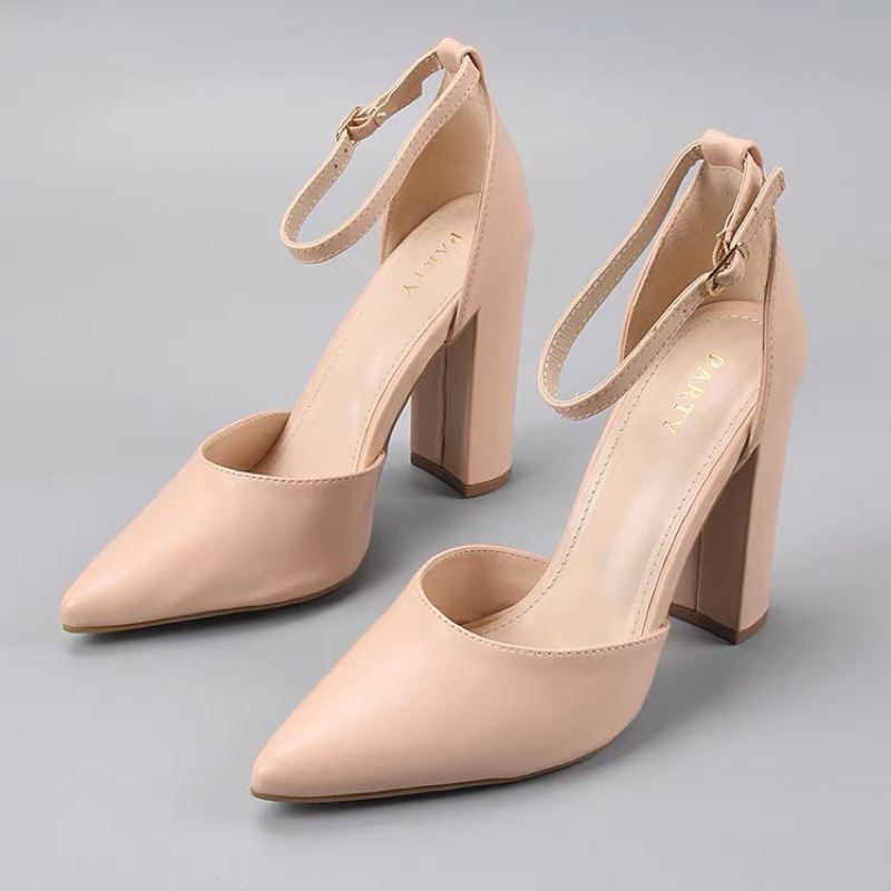 ORDER 🌸 Giày mũi nhọn gót trụ da trơn nude 10cm 35-42 - xuất Âu