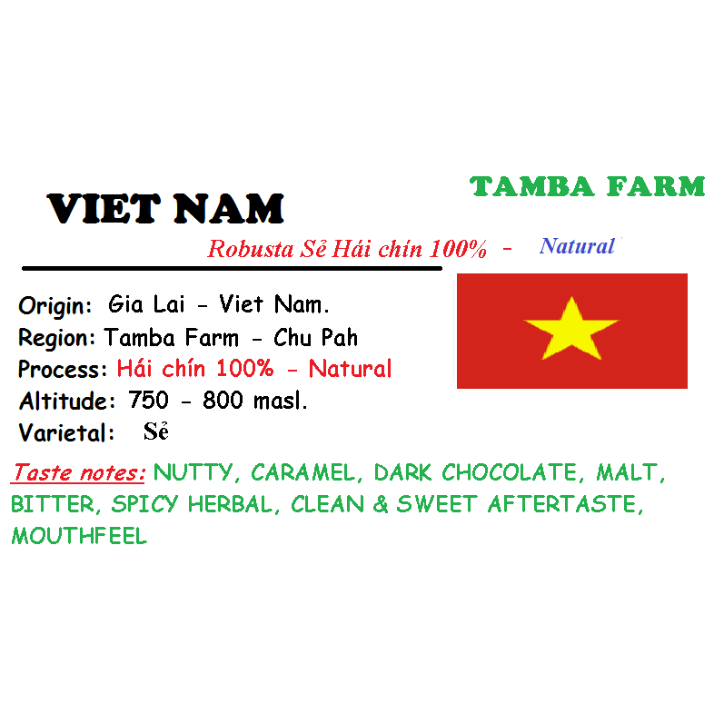 SPECIAL COFFEE - HẠT - 2 TÚI 250 GRAM (Gross Weight) - ROBUSTA SẺ NATURAL - LÊ KIÊN FARM/TAMBA FARM.