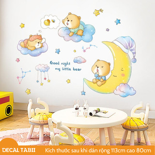 Decal dán tường cho bé gấu vui cùng trăng sao trang trí phòng ngủ cho bé yêu