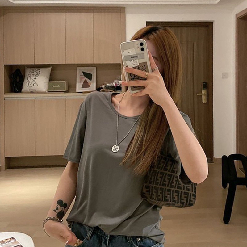 Áo thun nữ cổ tròn, thun trơn chất cotton lạnh nhiều màu, phông chất thun tăm hàng Quảng Châu