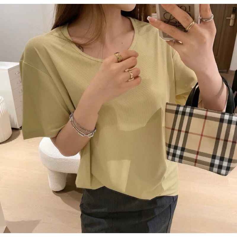 Áo thun nữ cổ tròn, thun trơn chất cotton lạnh nhiều màu, phông chất thun tăm hàng Quảng Châu