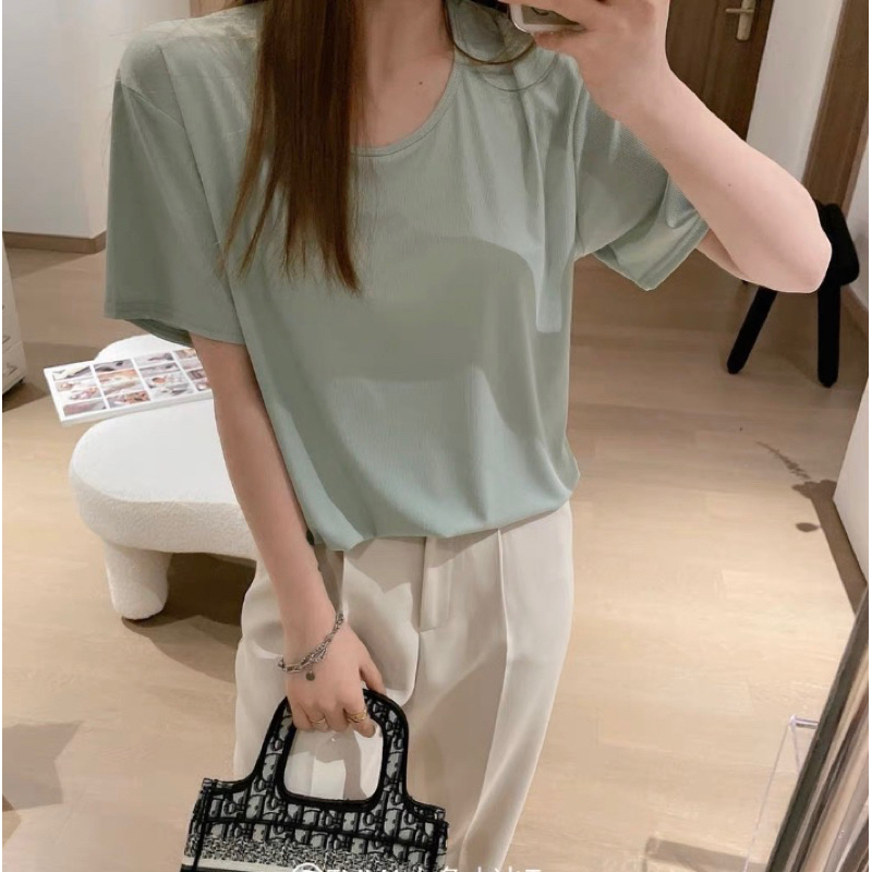 Áo thun nữ cổ tròn, thun trơn chất cotton lạnh nhiều màu, phông chất thun tăm hàng Quảng Châu