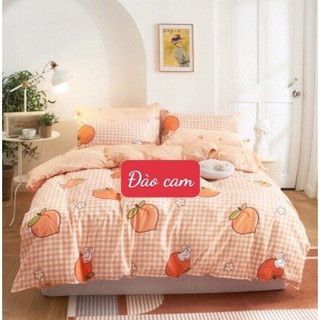 Bộ ga gối cotton poly ga trải giường kèm 2 áo gối ga chun kích thước m2 m4 m5 m6 mẫu cúc quả đào cam-chuyengagoigiaxuong