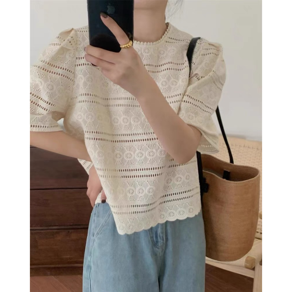 Áo BOI ren thô cổ tròn sóng gấu 328
