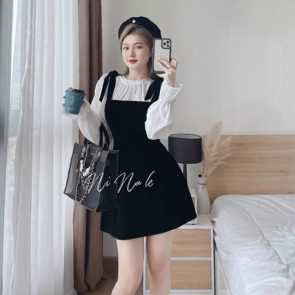 Đầm dáng yếm dài tay chân váy chữ A cá tính duyên dáng, đáng yêu phù hợp mọi phong cách [962]