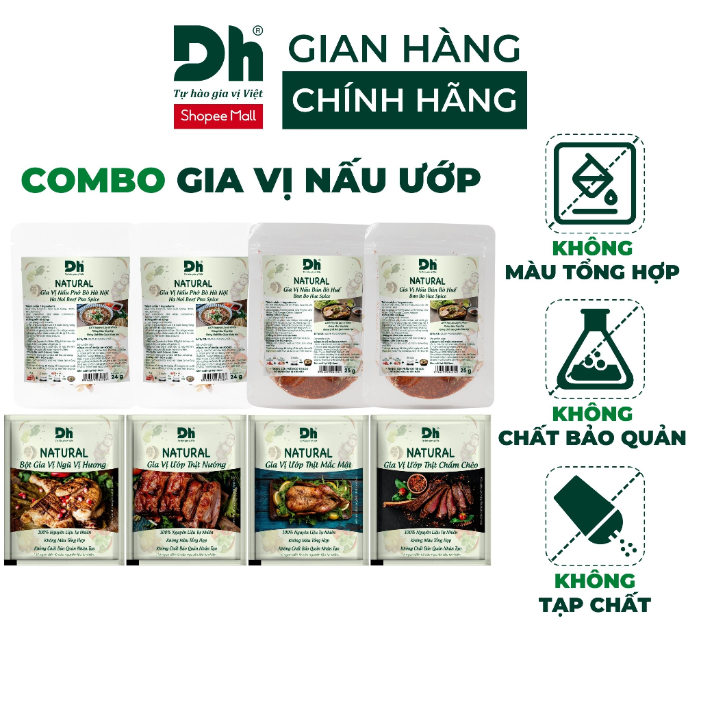 NEW Combo hộp gia vị nấu ướp Natural Dh Foods: 2 loại nguyên liệu nấu phở bún và 4 loại ướp thịt nướng