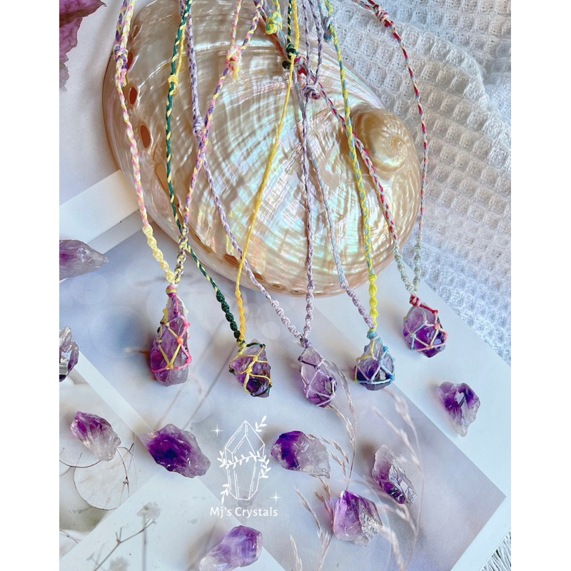 Vòng cổ Macrame handmade Amethyst Châu phi màu tím phối dây pastel ngọt ngào cực xinh
