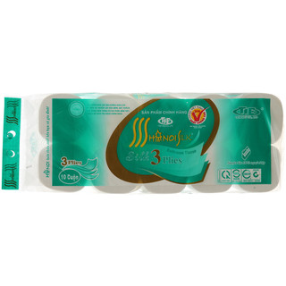 Giấy Vệ Sinh Hà Nội Không Lõi Màu Xanh 3 Lớp ,10 Cuộn