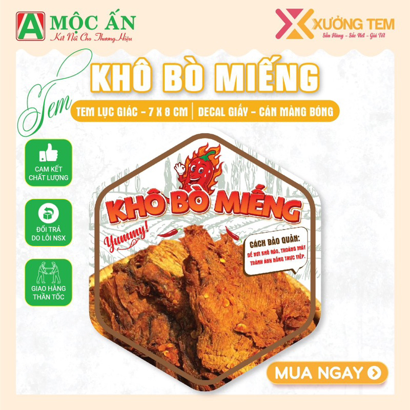 55 Tem Dán Các Loại Khô Gà, Khô Bò, Khô Các loạiMẫu in đẹp , Hàng có sẵn