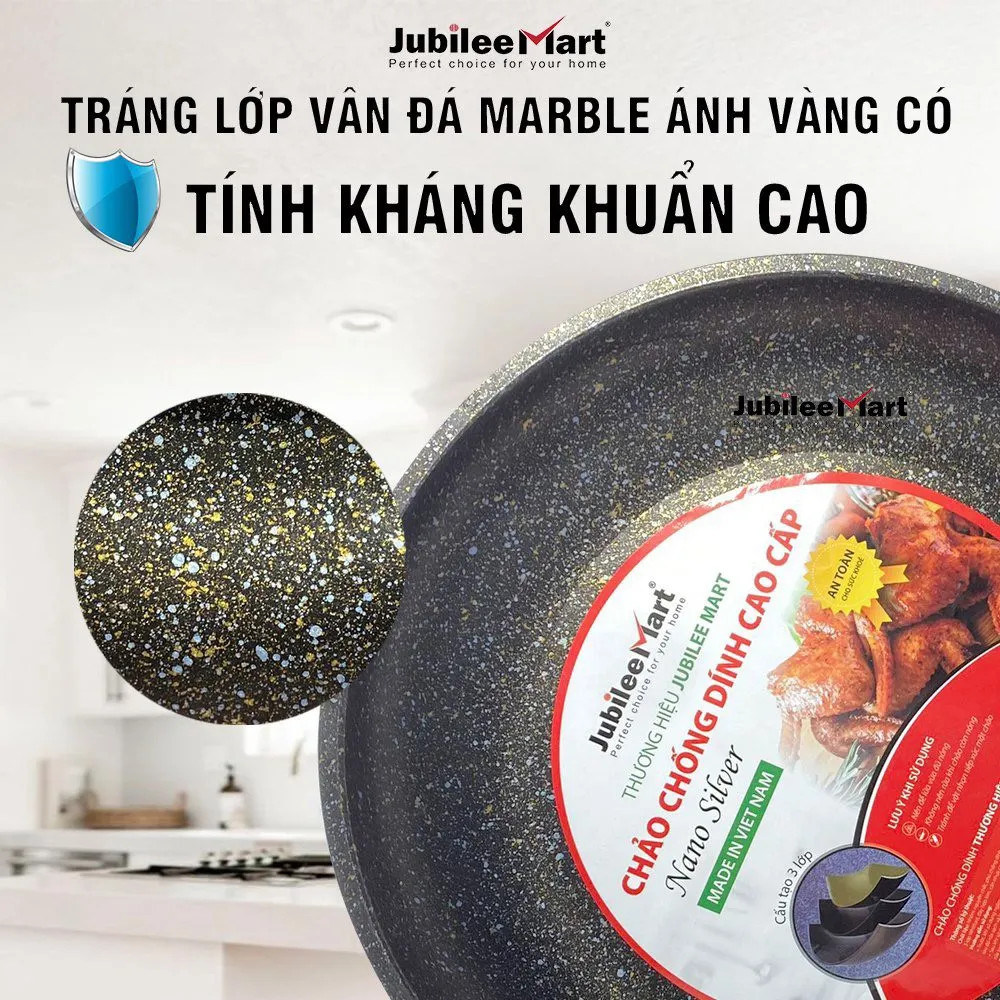 Chảo chống dính bếp từ dùng cho mọi loại bếp G01 vân đá sâu lòng hoa cương cao cấp dễ vệ sinh giữ nóng thức ăn an toàn