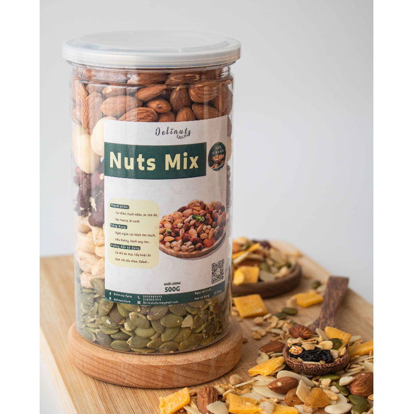 Hạt dinh dưỡng mix 5 loại hạt Delinuts Farm - Hũ 500Gr