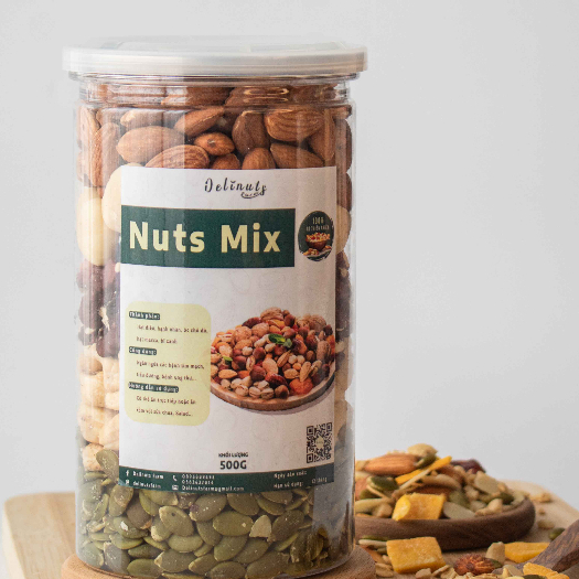 Hạt dinh dưỡng mix 5 loại hạt Delinuts Farm - Hũ 500Gr