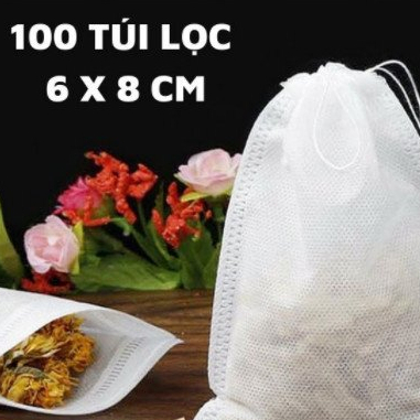 Set 100 túi trà lọc trà 6x8cm bằng vải chất lượng cao có dây rút[sỉ số luọng lớn}giá nhà máy