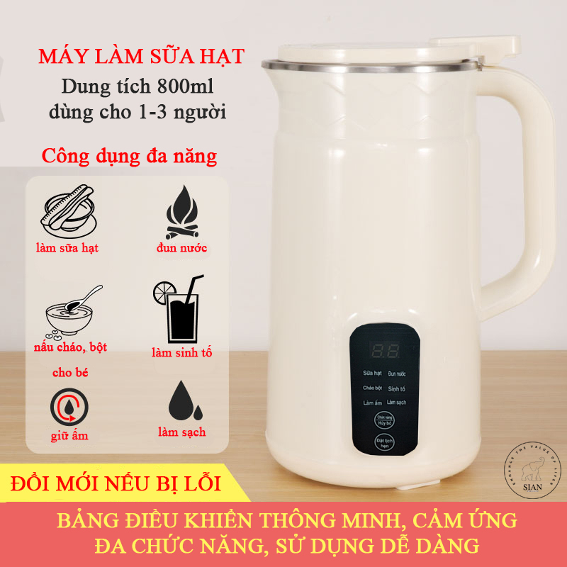 Máy làm sữa hạt mini Wifer dung tích 1.5L, máy nấu sữa hạt nấu cháo bột, máy xay sinh tố, tự làm ấm, tự động làm sạch.