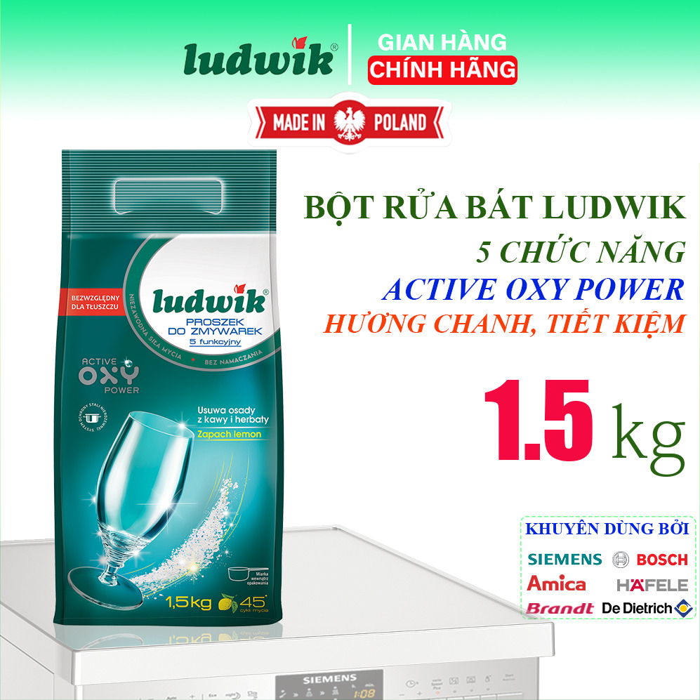 Bột Rửa Bát Ludwik Chuyên Dụng 5 in 1 Đánh Tan Vết Bẩn Cứng Đầu Hộp 1.5 kg