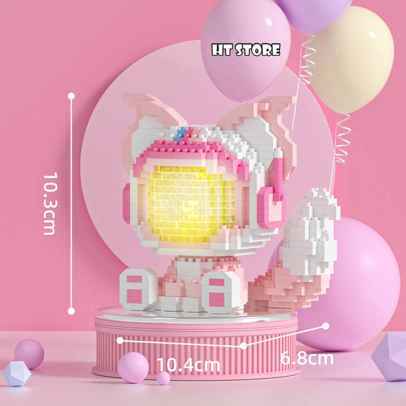 Đồ chơi lắp ráp mô hình Thỏ, Cáo Phi Hành Gia Andy and Ann Đèn Led Sẵn Pin Full Box 3D