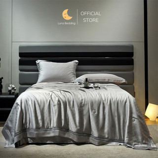 Bộ chăn ga gối lụa tencel 120s vân kẻ 5d chăn chần bông hè luna bedding