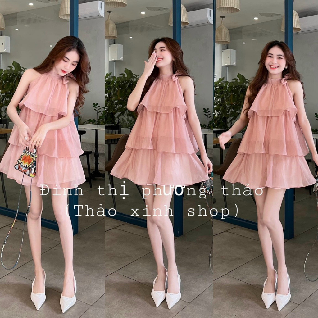 Set bộ áo voan tơ cổ yếm xếp tầng dễ thương mix quần cộc tapta xinh xắn, dành cho các tình yêu đi dạo, đi biển
