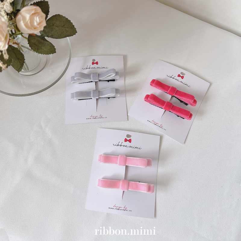 Kẹp Tóc Mái Nơ Nhung Handmade Cao Cấp Ribbon.mimi Kẹp Mái
