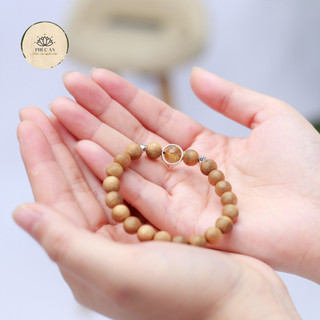 Vòng trầm đơn 8mm mix Charm Thạch Anh tóc vàng cho nữ tay nhỏ,Trầm kiến Quảng Nam tự nhiên.