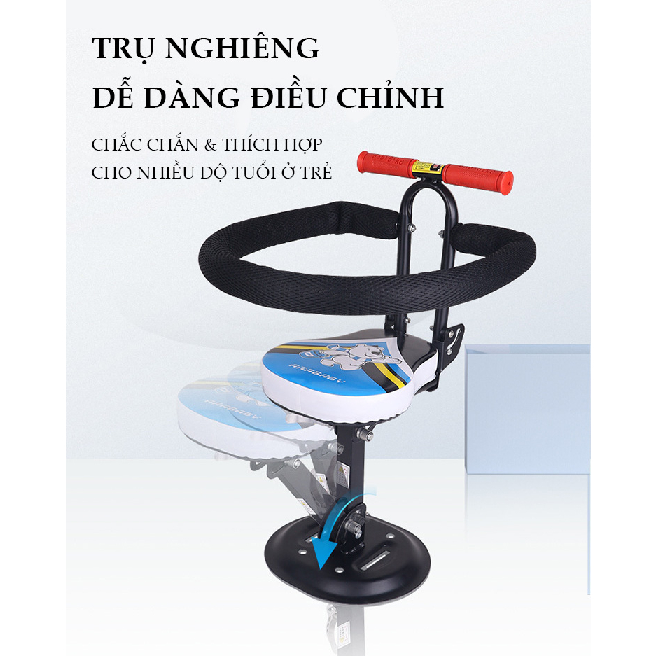 Ghế ngồi xe máy cho bé, Ghế xe máy cho bé ngồi trước xe ga, xe điện gấp gọn chở bé đi an toàn Vision, SH, Lead, Vespa GG