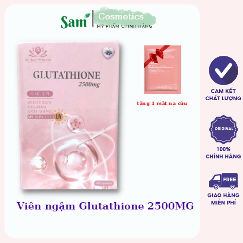 Viên ngậm Glutathione 2500MG lọ 60 viên, Trắng da, chống nắng, Siêu hủy nám, cân bằng nội tiết, samcosetics2017