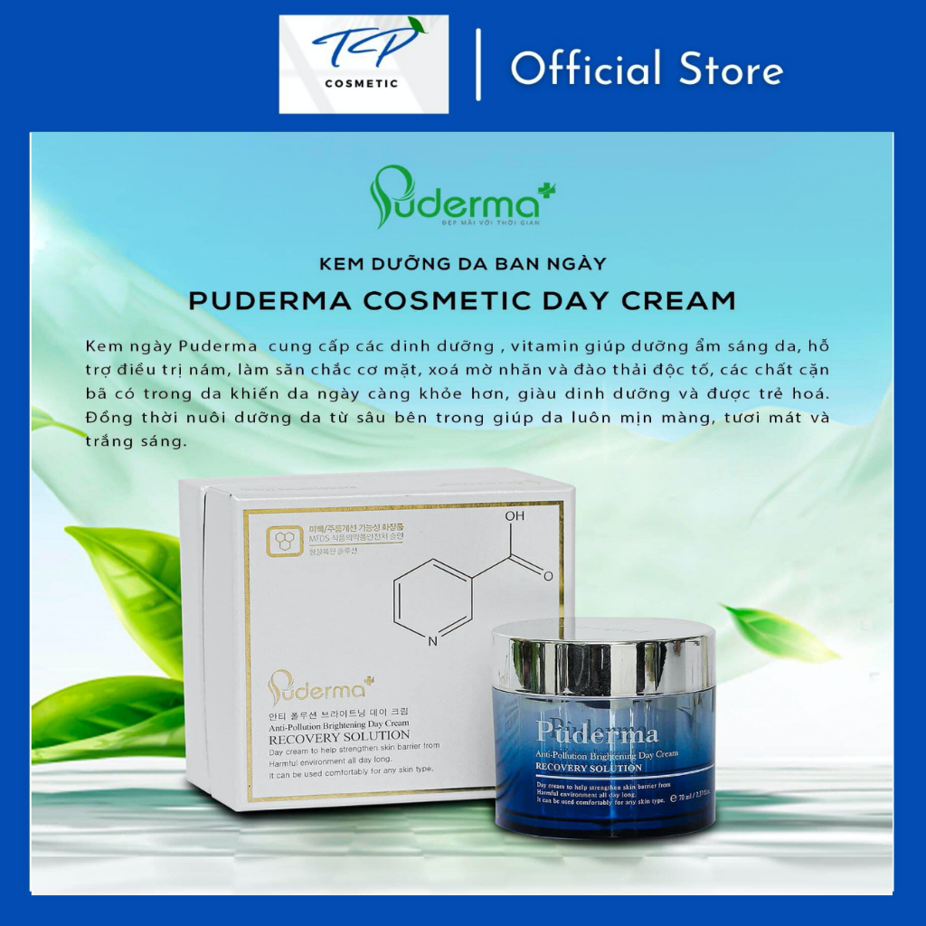 Kem Dưỡng Da Ban Ngày Puderma Anti-Pollution Brightening Day Cream 50ml: tái tạo, nâng cơ, bật tone sáng
